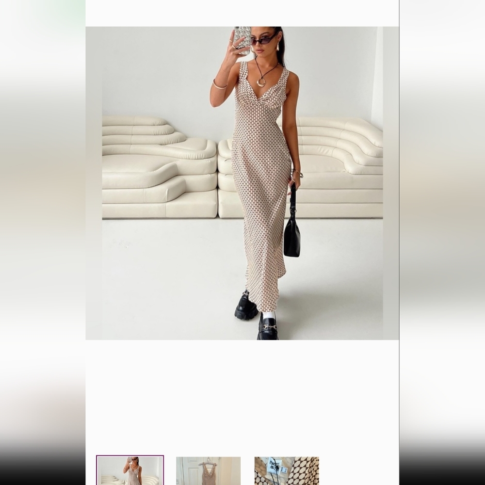 Princess Polly Cream Polka Dot Maxi Slip Dress